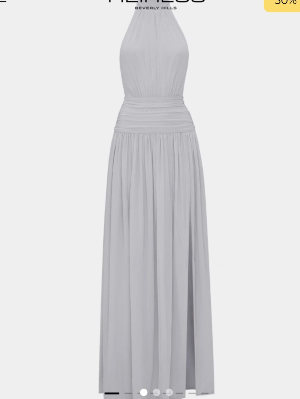 Halter Ruched Waist Maxi Dress in Light Gray